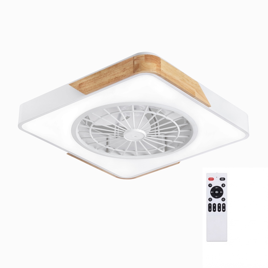 Brilagi - dimmbare LED-Deckenleuchte mit Ventilator LED/38W/230V 3000-6500K 50x50 cm weiß/Eiche + Fernbedienung
