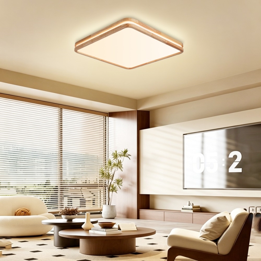 BRILAGI - Dimmbare LED-Deckenleuchte MOLINA SQUARE LED/80W/230V 3000-6000K Eiche 60x60 cm + Fernbedienung