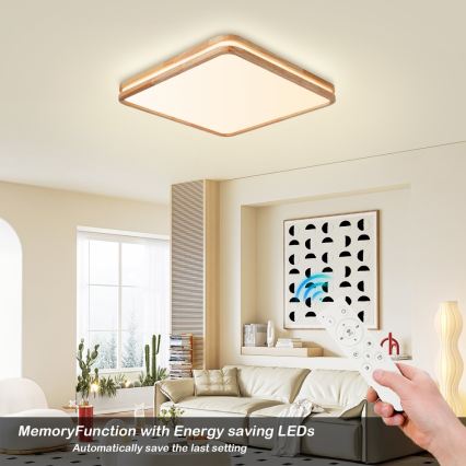 BRILAGI - Dimmbare LED-Deckenleuchte MOLINA SQUARE LED/80W/230V 3000-6000K Eiche 60x60 cm + Fernbedienung