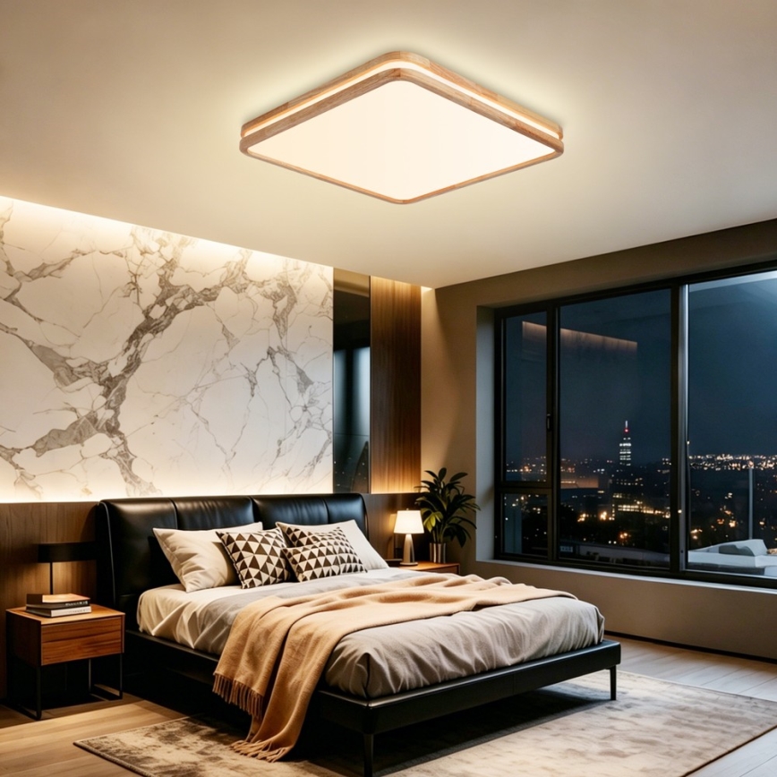 BRILAGI - Dimmbare LED-Deckenleuchte MOLINA SQUARE LED/80W/230V 3000-6000K Eiche 60x60 cm + Fernbedienung