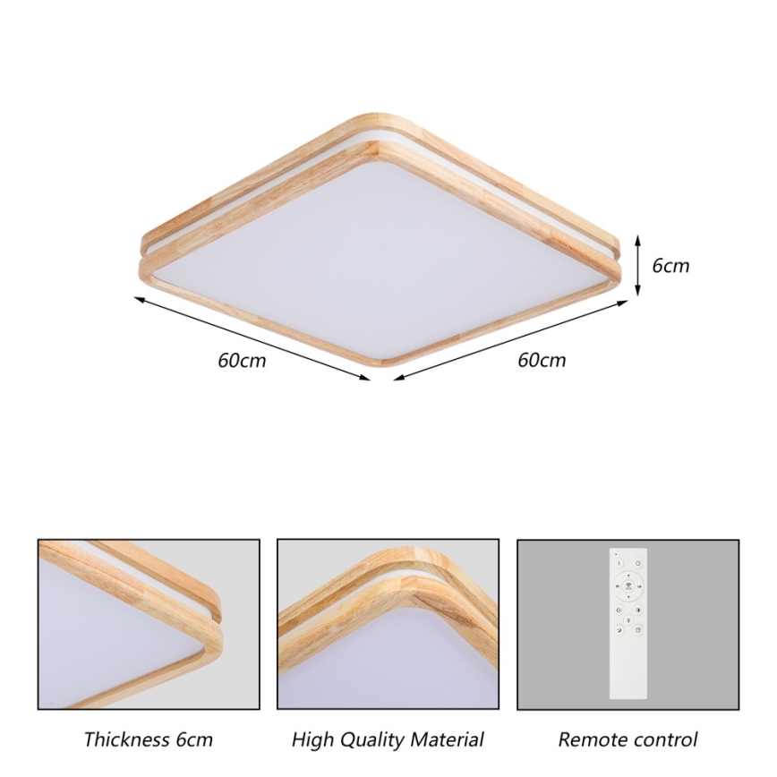 BRILAGI - Dimmbare LED-Deckenleuchte MOLINA SQUARE LED/80W/230V 3000-6000K Eiche 60x60 cm + Fernbedienung