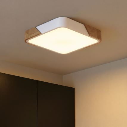 Brilagi - LED-dimmbare Deckenleuchte PILANA LED/48W/230V 3000-6500K Eiche/Weiß 42x42 cm + Fernbedienung