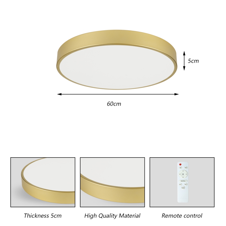 Brilagi - Dimmbare LED-Deckenleuchte POOL LED/60W/230V 3000-6000K Ø 60 cm goldfarben + Fernbedienung