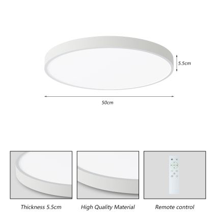 Brilagi - LED dimmbares Deckenleuchte POOL SMART LED/60W/230V 3000-6000K 50 cm + Fernbedienung weiß