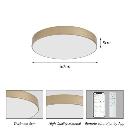 Brilagi - LED-dimmbare Deckenleuchte POOL SMART LED/60 W/230 V 3000–6000 K Ø 50 cm Wi-Fi Tuya gold + Fernbedienung