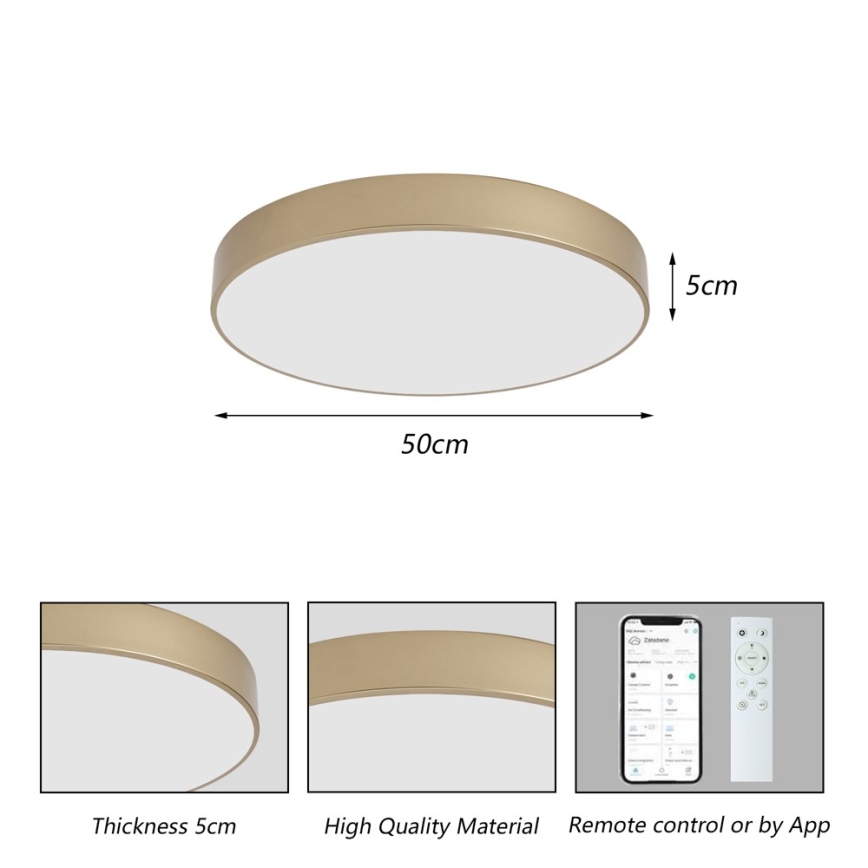 Brilagi - LED-dimmbare Deckenleuchte POOL SMART LED/60 W/230 V 3000–6000 K Ø 50 cm Wi-Fi Tuya gold + Fernbedienung