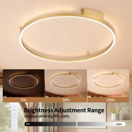 Brilagi - dimmbare LED-Deckenleuchte PORTOFINO LED/60W/230V 3000-6000K Ø 80 cm gold + Fernbedienung