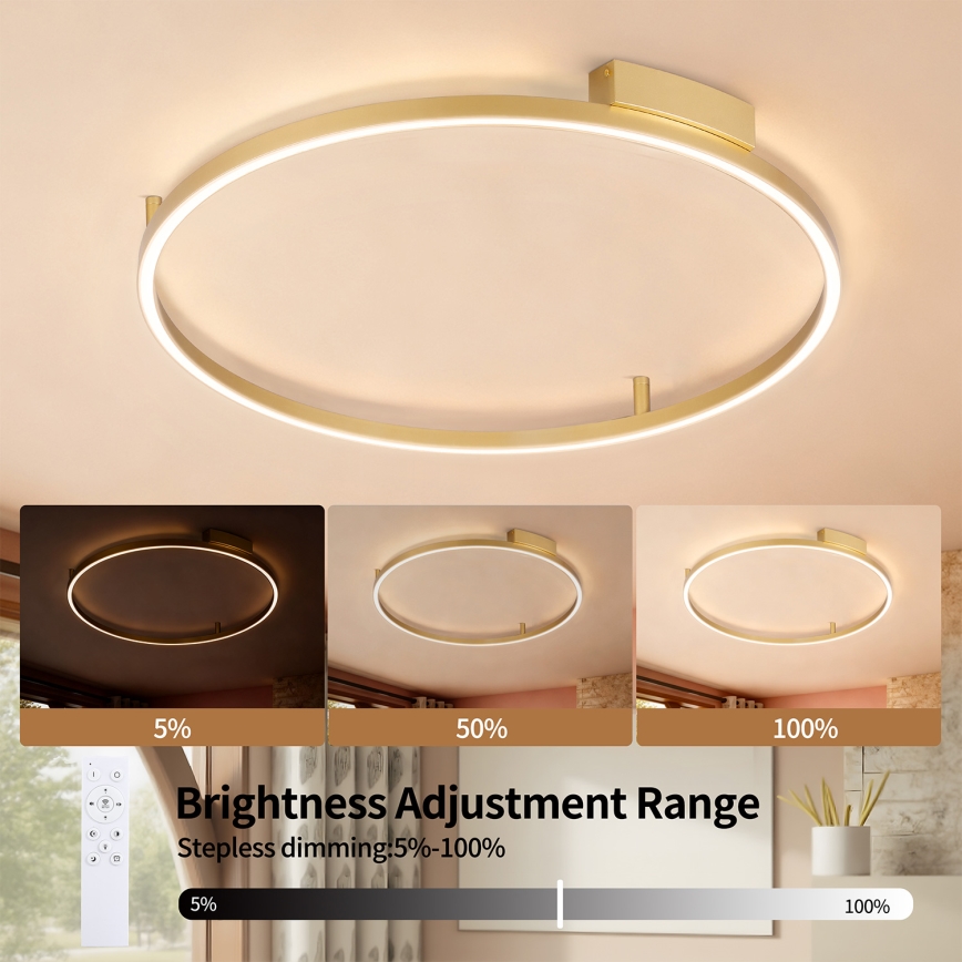 Brilagi - dimmbare LED-Deckenleuchte PORTOFINO LED/60W/230V 3000-6000K Ø 80 cm gold + Fernbedienung