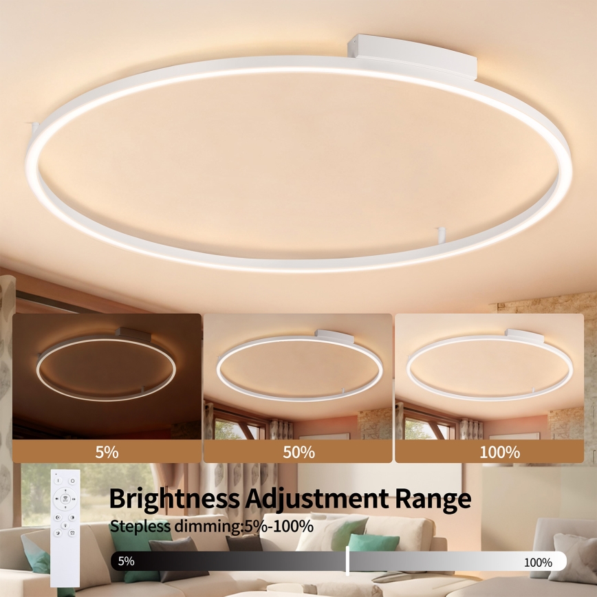 Brilagi - LED dimmbare Deckenleuchte PORTOFINO LED/85W/230V 3000–6000K Ø 120 cm Weiß + Fernbedienung