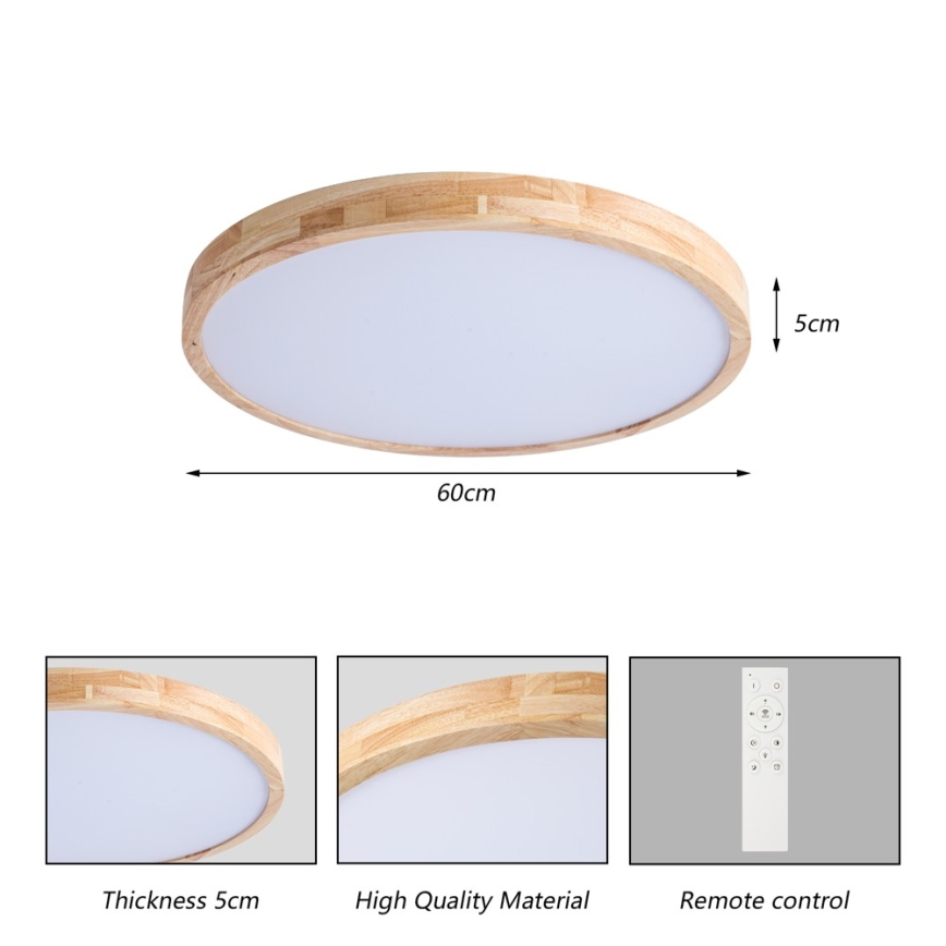 BRILAGI - LED-dimmbare Deckenleuchte WOODLINE LED/72W/230V 3000-6000K Eiche Ø 60 cm + Fernbedienung