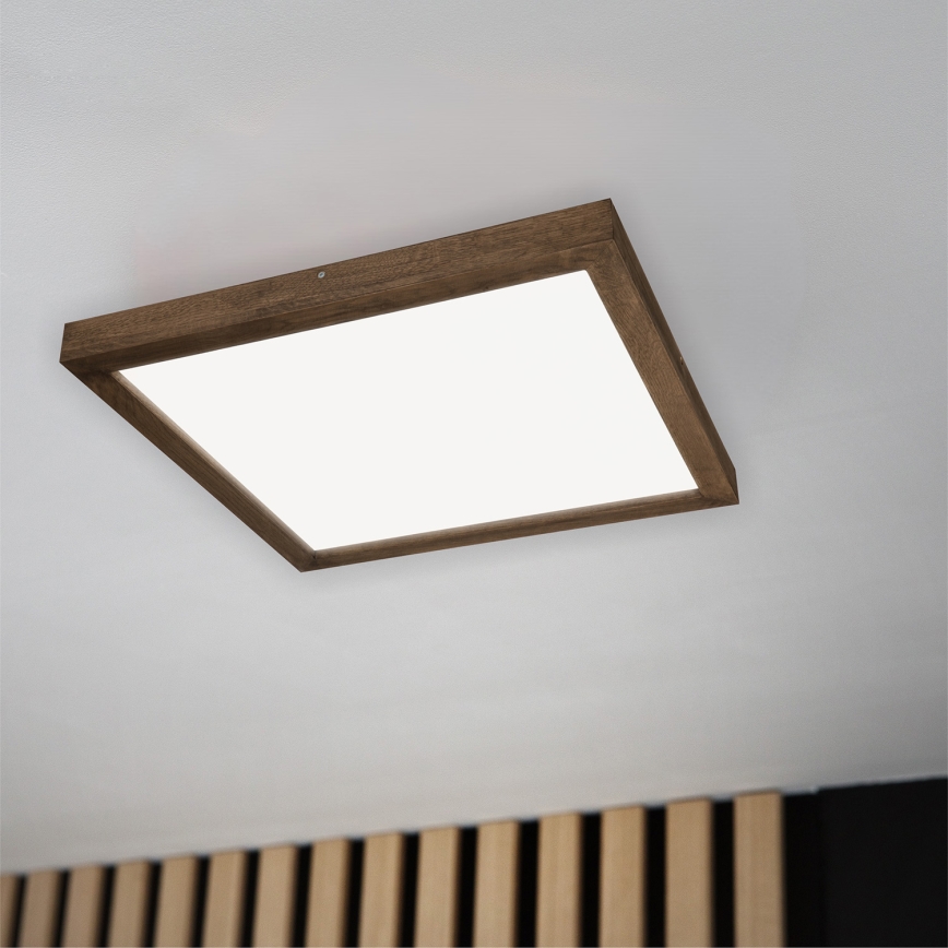 BRILAGI - Dimmbare LED-Badezimmer-Deckenleuchte WOODY FRAME LED/50W/230V Eiche Nussbaum 60x60 cm 3000-6000K IP44 + Fernbedienung