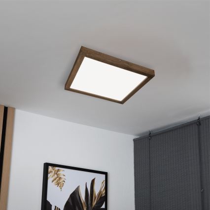 BRILAGI - Dimmbare LED-Badezimmer-Deckenleuchte WOODY FRAME LED/50W/230V Eiche Nussbaum 60x60 cm 3000-6000K IP44 + Fernbedienung