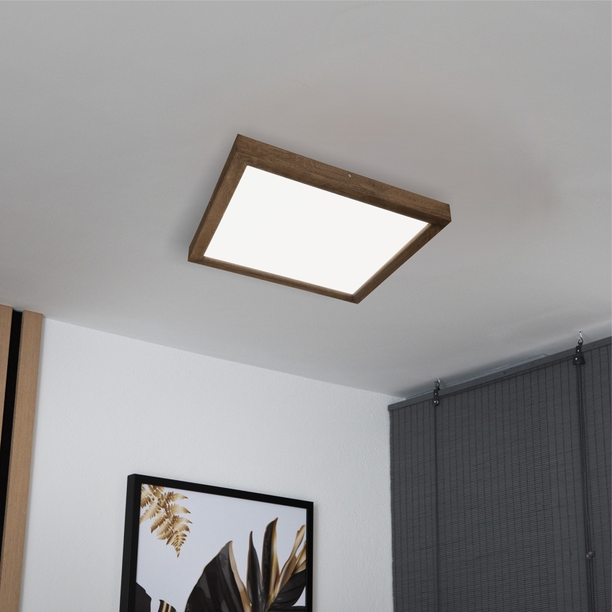 BRILAGI - Dimmbare LED-Badezimmer-Deckenleuchte WOODY FRAME LED/50W/230V Eiche Nussbaum 60x60 cm 3000-6000K IP44 + Fernbedienung