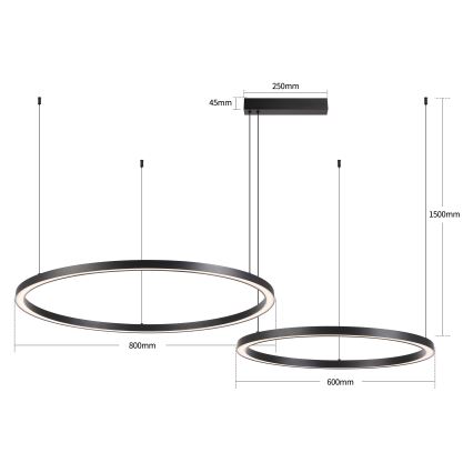 Brilagi - PORTOFINO LED-dimmbare Hängeleuchte an Seil LED/98W/230V 3000–6000K schwarz + Fernbedienung