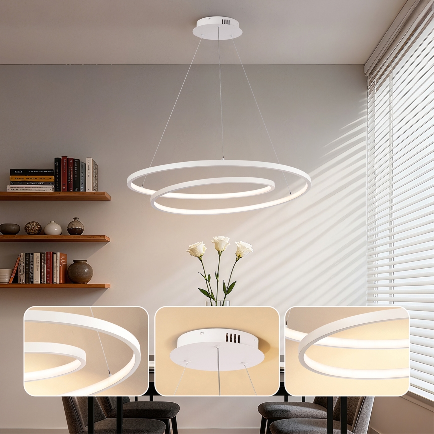 Brilagi - Dimmbarer LED-Kronleuchter mit Kabelaufhängung TWISTER LED/105W/230V 3000-6000K Ø 100 cm weiß + Fernbedienung