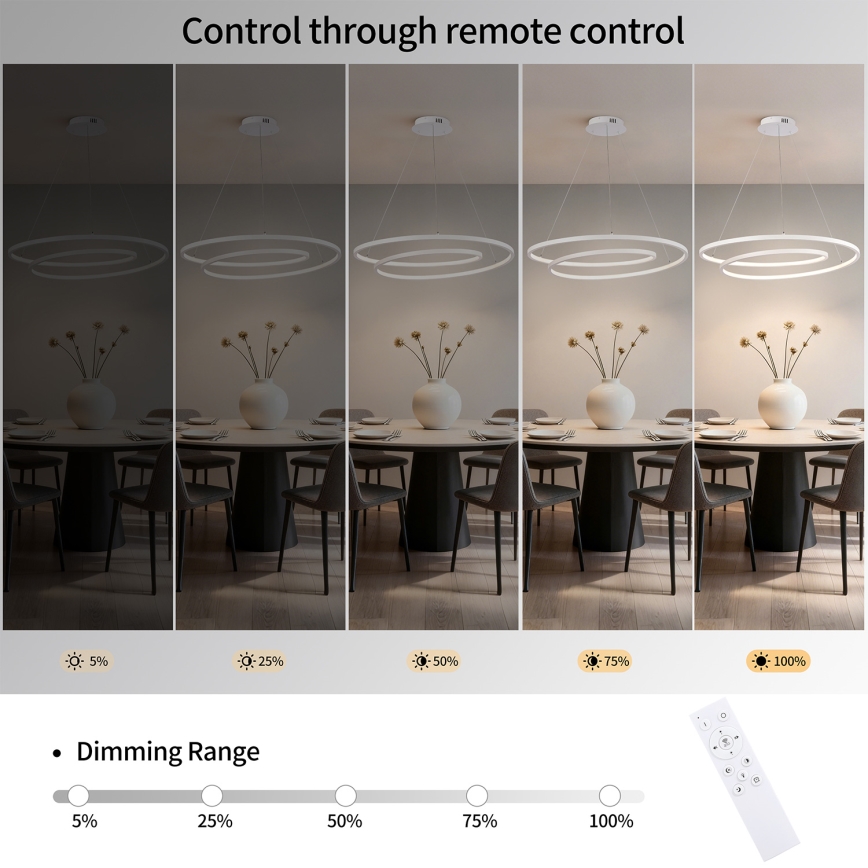 Brilagi - Dimmbarer LED-Kronleuchter mit Kabelaufhängung TWISTER LED/105W/230V 3000-6000K Ø 100 cm weiß + Fernbedienung