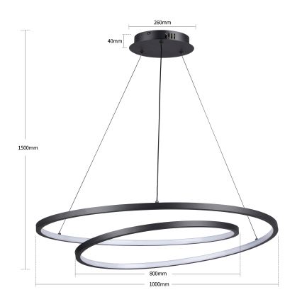 Brilagi - Dimmbare LED-Pendelleuchte an Stahlseil TWISTER LED/105W/230V 3000-6000K Ø 100 cm schwarz + Fernbedienung