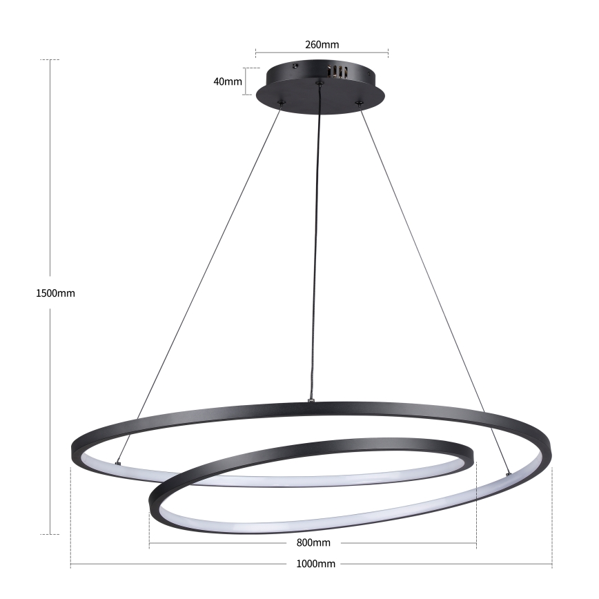 Brilagi - Dimmbare LED-Pendelleuchte an Stahlseil TWISTER LED/105W/230V 3000-6000K Ø 100 cm schwarz + Fernbedienung