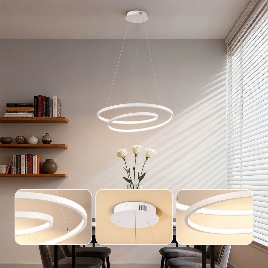 Brilagi - LED-dimmbare Pendelleuchte an Kabel TWISTER LED/48W/230V 3000-6000K Ø 50 cm Weiß + Fernbedienung