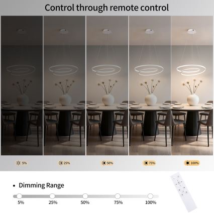 Brilagi - LED-dimmbare Pendelleuchte an Kabel TWISTER LED/48W/230V 3000-6000K Ø 50 cm Weiß + Fernbedienung