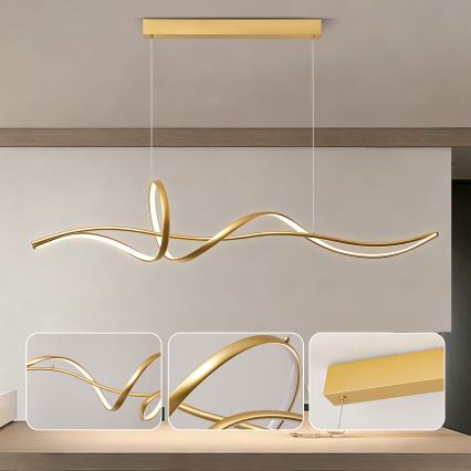 Brilagi - dimmbare LED-Pendelleuchte mit Seilaufhängung SIGNATURE LED/55W/230V 3000-6000K 120x23 cm gold + Fernbedienung