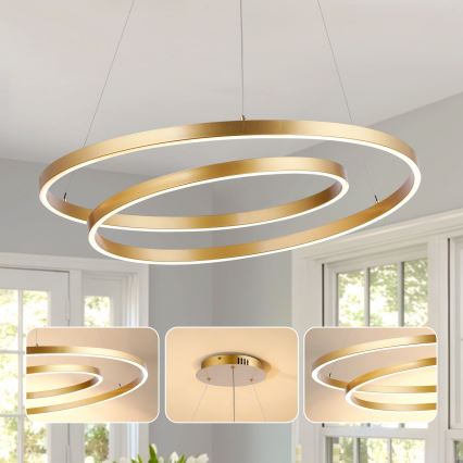 Brilagi - Dimmbare LED-Pendelleuchte an Kabel TWISTER LED/105W/230V 3000-6000K Ø 100 cm goldfarben + Fernbedienung