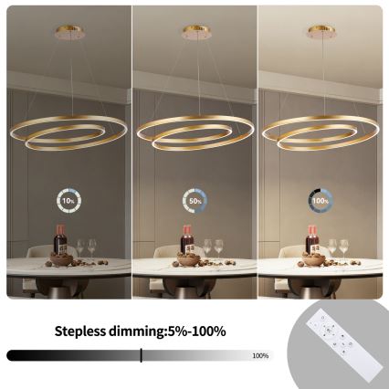 Brilagi - Dimmbare LED-Pendelleuchte an Kabel TWISTER LED/105W/230V 3000-6000K Ø 100 cm goldfarben + Fernbedienung