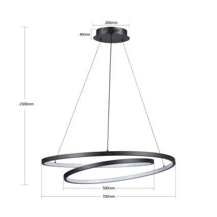 Brilagi - Dimmbare LED-Pendelleuchte an Seil TWISTER LED/75W/230V 3000-6000K Ø 70 cm schwarz + Fernbedienung