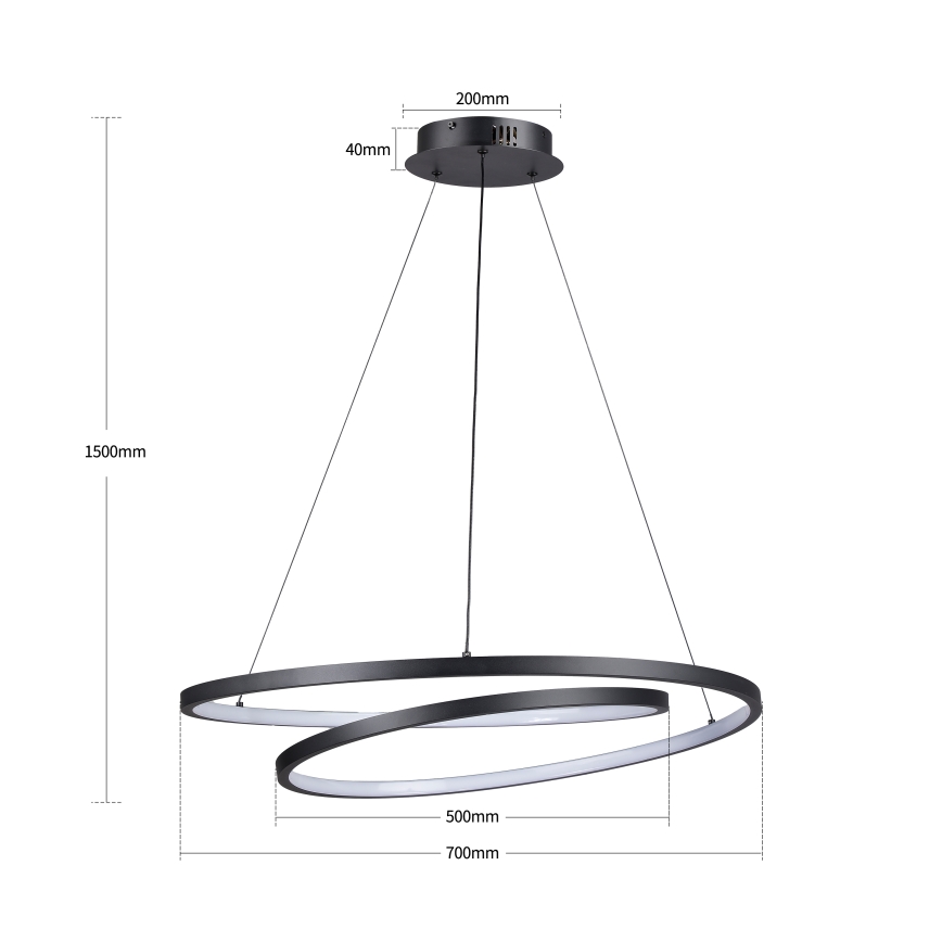 Brilagi - Dimmbare LED-Pendelleuchte an Seil TWISTER LED/75W/230V 3000-6000K Ø 70 cm schwarz + Fernbedienung