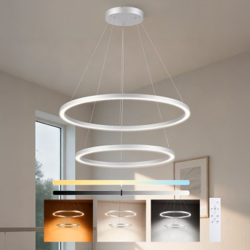 Brilagi - LED-dimmbare Pendelleuchte mit Seilaufhängung PORTOFINO LED/98W/230V 3000-6000K Ø 80 cm silberfarben + Fernbedienung