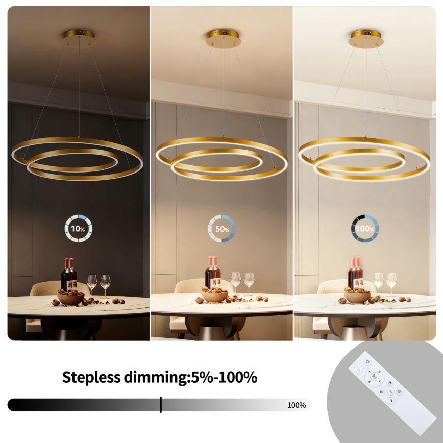 Brilagi - LED-dimmbare Pendelleuchte an Kabel TWISTER LED/75W/230V 3000-6000K Ø 70 cm goldfarben + Fernbedienung