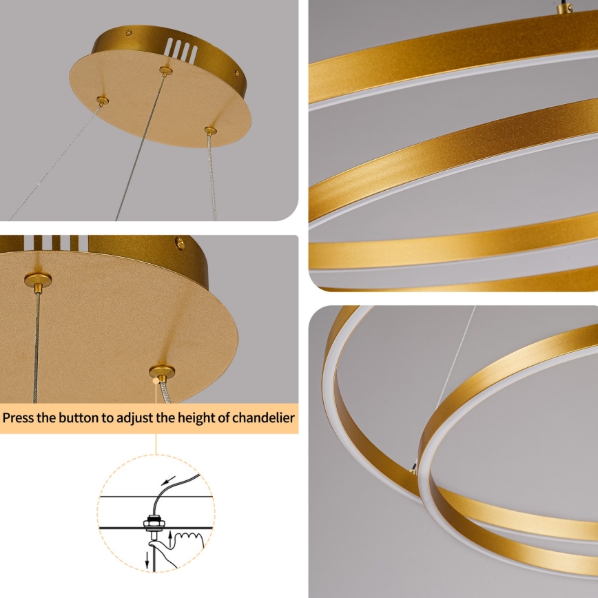 Brilagi - LED-dimmbare Pendelleuchte an Kabel TWISTER LED/75W/230V 3000-6000K Ø 70 cm goldfarben + Fernbedienung