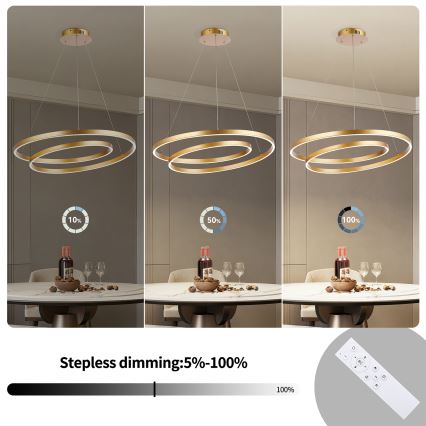 Brilagi - LED-dimmbare Pendelleuchte an Seil TWISTER LED/75W/230V 3000-6000K Ø 70 cm goldfarben + Fernbedienung