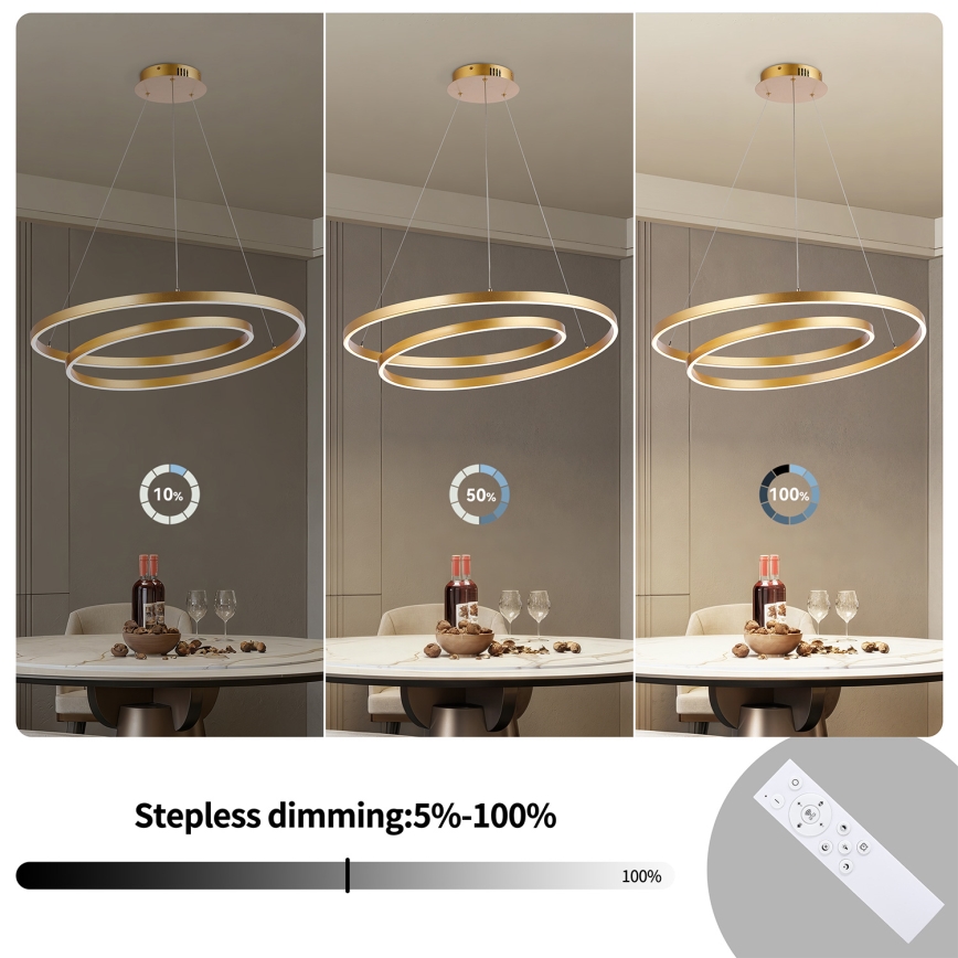 Brilagi - LED-dimmbare Pendelleuchte an Seil TWISTER LED/75W/230V 3000-6000K Ø 70 cm goldfarben + Fernbedienung