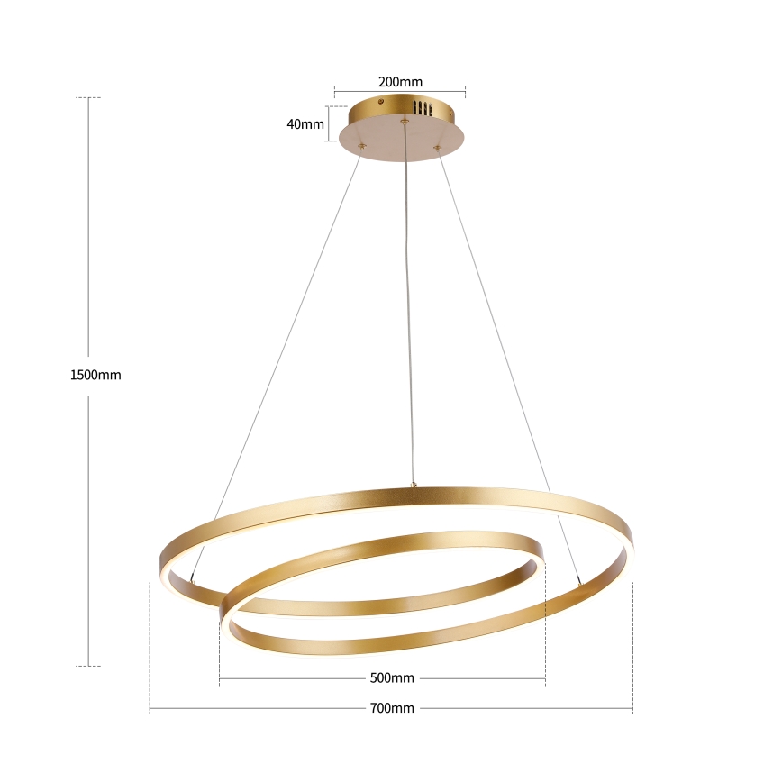Brilagi - LED-dimmbare Pendelleuchte an Seil TWISTER LED/75W/230V 3000-6000K Ø 70 cm goldfarben + Fernbedienung