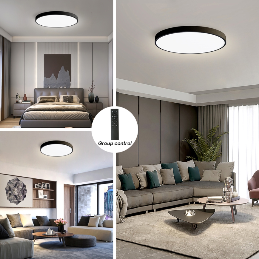 Brilagi - dimmbare LED-Deckenleuchte POOL SMART LED/100W/230V 3000-6000K Ø 80 cm Wi-Fi Tuya schwarz + Fernbedienung