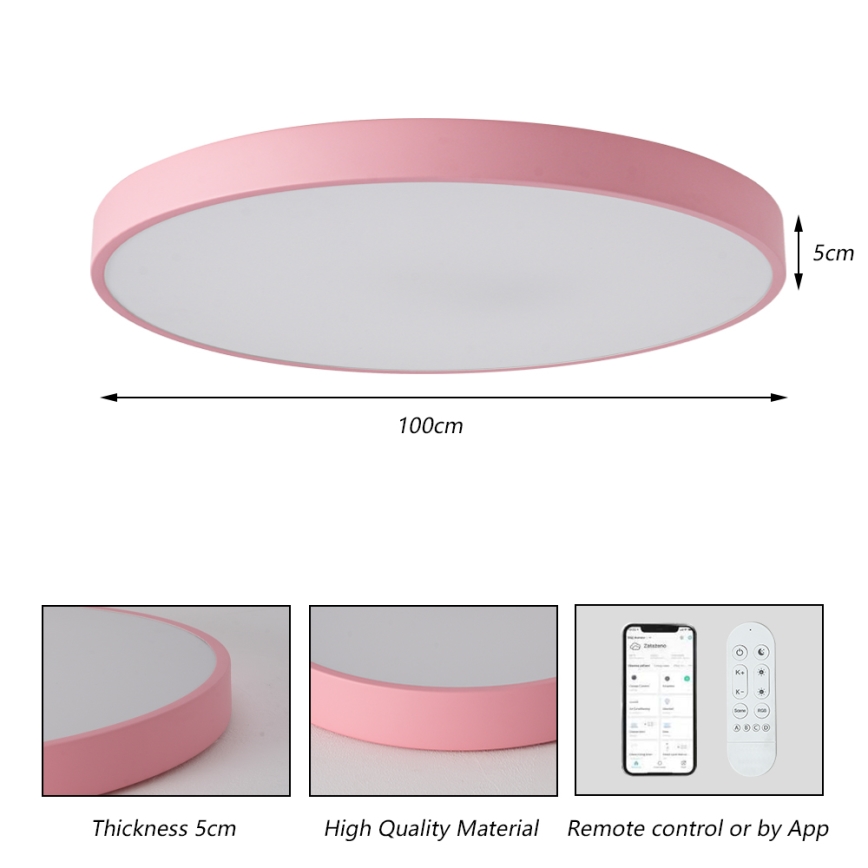 Brilagi - dimmbare LED-Leuchte POOL SMART LED/128W/230V Ø 100 cm Wi-Fi Tuya + Fernbedienung rosa