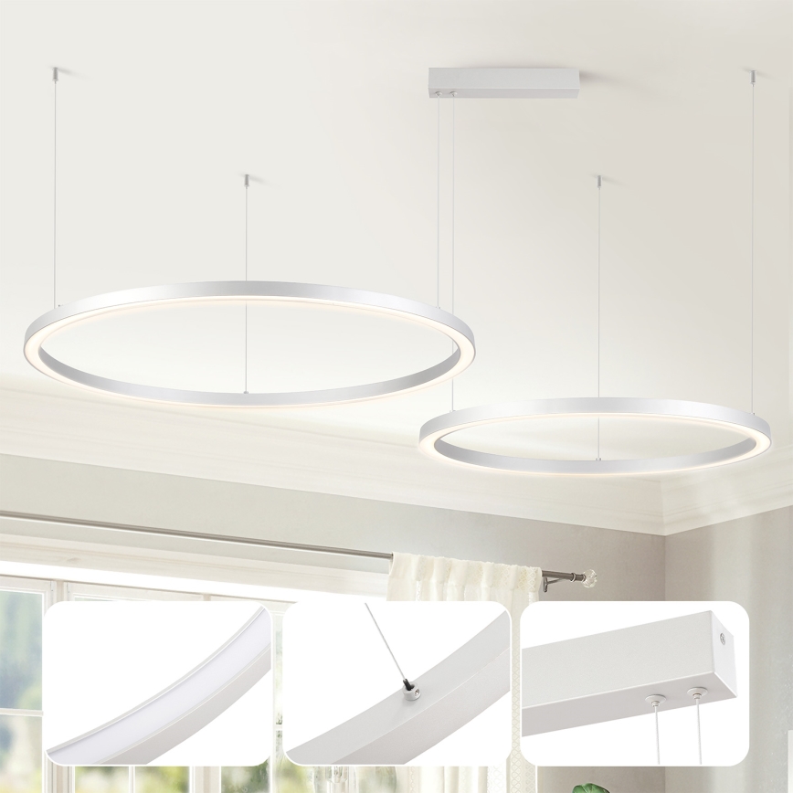 Brilagi - LED-dimmbare Seil-Pendelleuchte PORTOFINO LED/98W/230V 3000-6000K silber + Fernbedienung