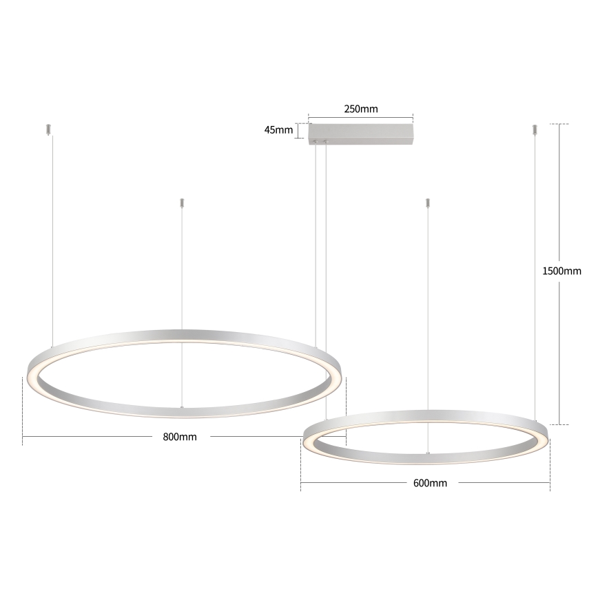 Brilagi - LED-dimmbare Seil-Pendelleuchte PORTOFINO LED/98W/230V 3000-6000K silber + Fernbedienung