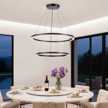 Brilagi - LED-dimmbare Pendelleuchte an Stahlseil PORTOFINO LED/98W/230V 3000-6000K Ø 80 cm schwarz + Fernbedienung