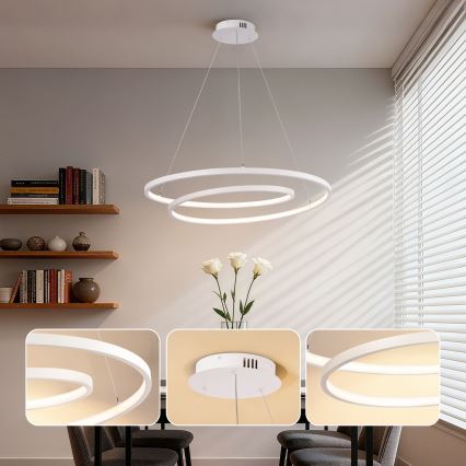 Brilagi - LED-dimmbare Pendelleuchte an Kabel TWISTER LED/75W/230V 3000-6000K Ø 70 cm weiß + Fernbedienung