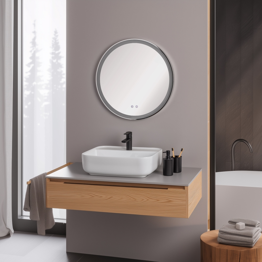 Brilagi - dimmbarer beheizter Badezimmerspiegel mit Hintergrundbeleuchtung ALU PRO LED/18W/230V Ø 60 cm 3000/4000/6500K IP44 glänzender Chrom CRI 90