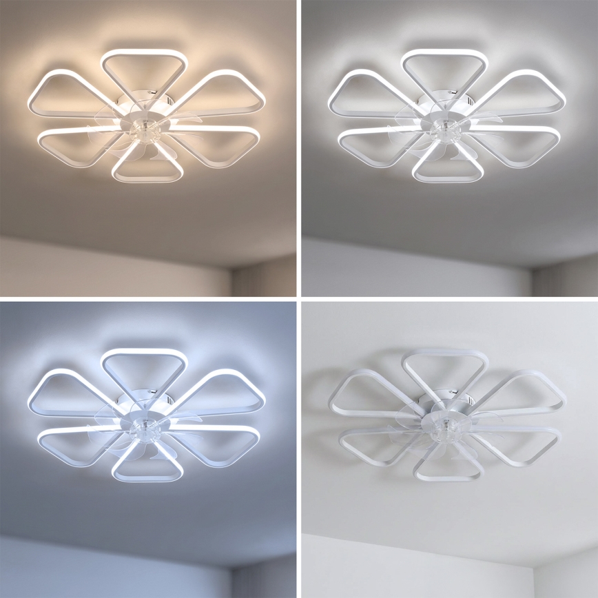 Brilagi - LED-dimmbarer Deckenventilator, 38W/230V, 3000–6500K, Ø 76 cm, Weiß + Fernbedienung