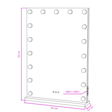 BRILAGI - LED dimmbarer Make-up-Spiegel HOLLYWOOD LED/15W/230V CCT + 2x USB 55x77 cm weiß