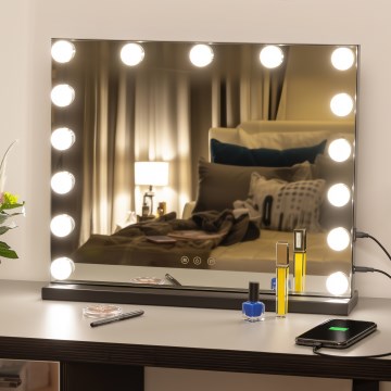 BRILAGI - LED-dimmbarer Make-up-Spiegel HOLLYWOOD LED/15W/230V CCT + USB schwarz