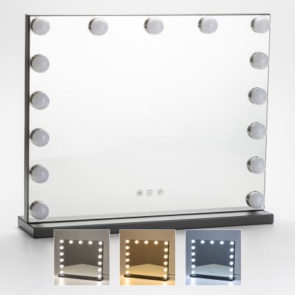 BRILAGI - LED-dimmbarer Make-up-Spiegel HOLLYWOOD LED/15W/230V CCT + USB schwarz