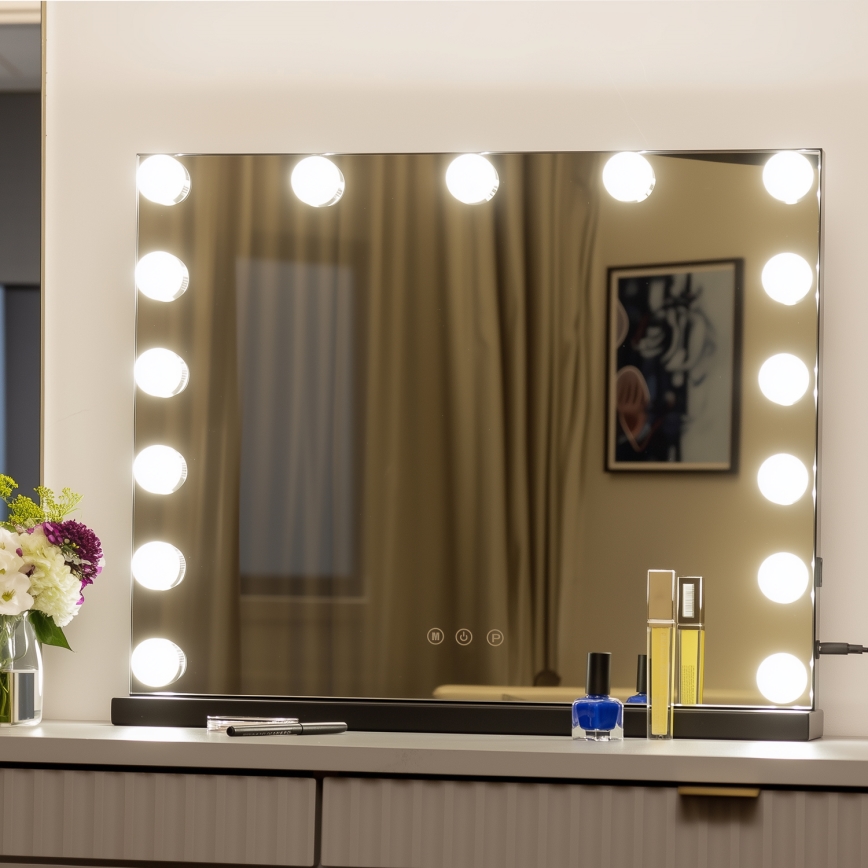BRILAGI - LED-dimmbarer Make-up-Spiegel HOLLYWOOD LED/15W/230V CCT + USB schwarz