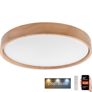Brilagi - LED dimmbares Deckenleuchte MANAROLA SMART LED/36W/230V 2700-6500K Eiche Ø 51 cm Wi-Fi + Tuya Fernbedienung