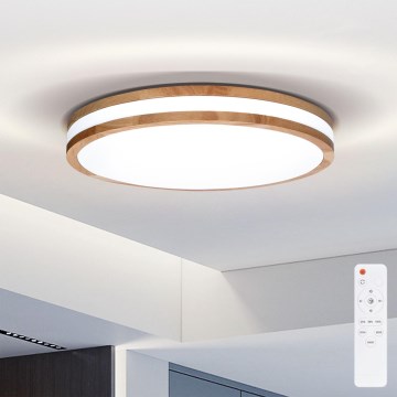 Brilagi - LED dimmbares Deckenleuchte MOLINA LED/48W/230V 3000-6500K Eiche Ø 38 cm + Fernbedienung