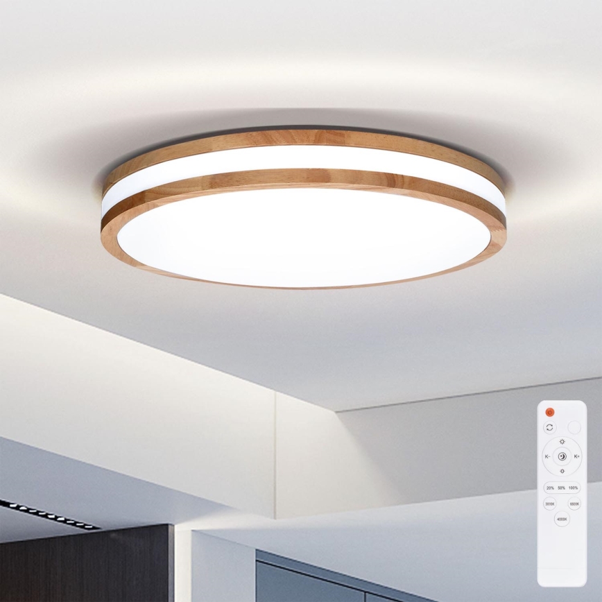 Brilagi - LED dimmbares Deckenleuchte MOLINA LED/48W/230V 3000-6500K Eiche Ø 38 cm + Fernbedienung